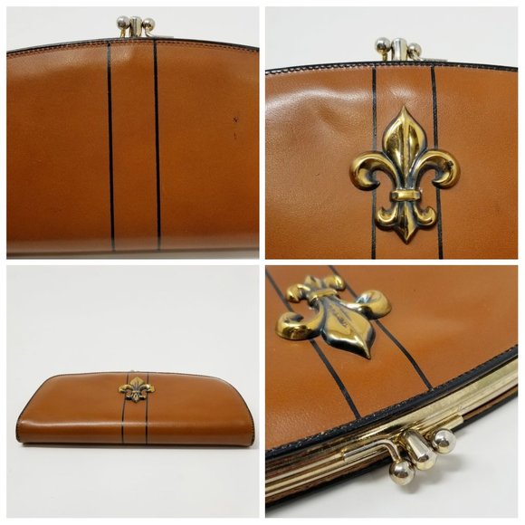 Vintage Baronet Brown Leather Wallet with Goldtone Fleur De Lis Symbol | Wallets - Picture 2 of 10
